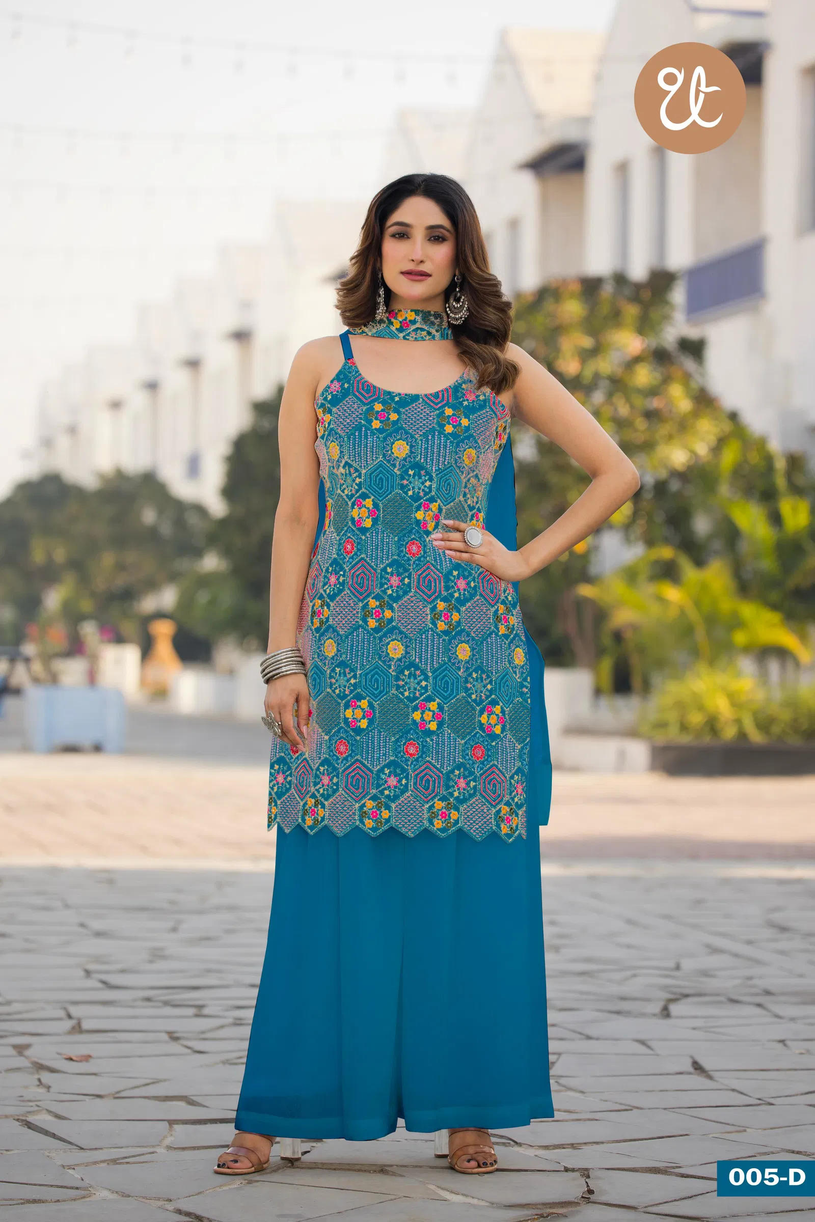 Tt 005 A to D Chinon Embroidery Readymade Suits Orders In India
